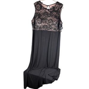 Nightway lace sequins open back evening gown black tan size 20W